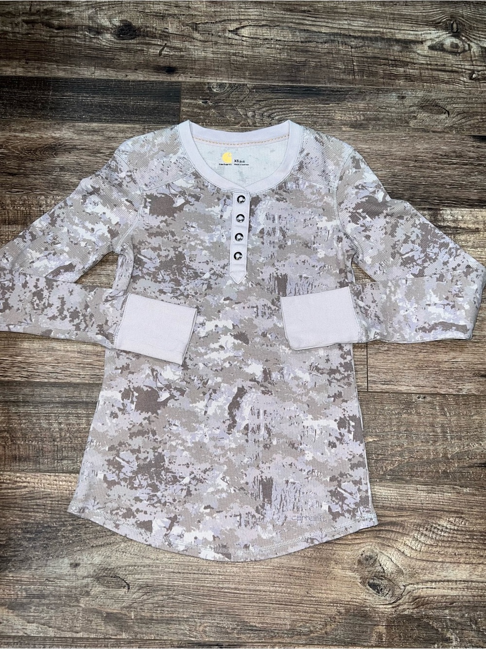 Girls' Neutral Camo Henley Top